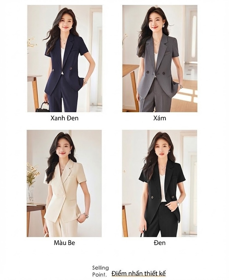 Áo Vest Nữ Tay Ngắn Mỏng Mát Phong Cách Công Sở Màu Kem, Đen, Xám, Xanh Navy... chi tiết 7