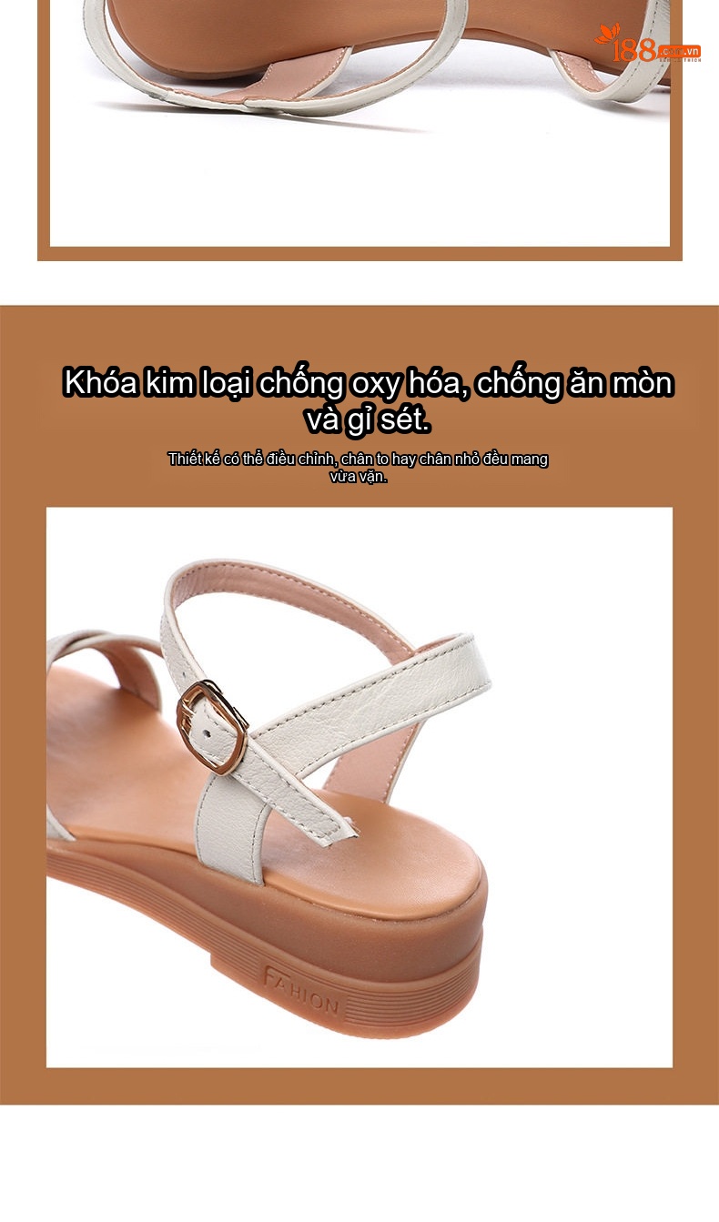 Dép Sandal Nữ Quai Chéo Đế Xuồng Da Mềm Chống Trượt Đế Cao 4cm - 5cm Màu Đen, Trắng chi tiết 9