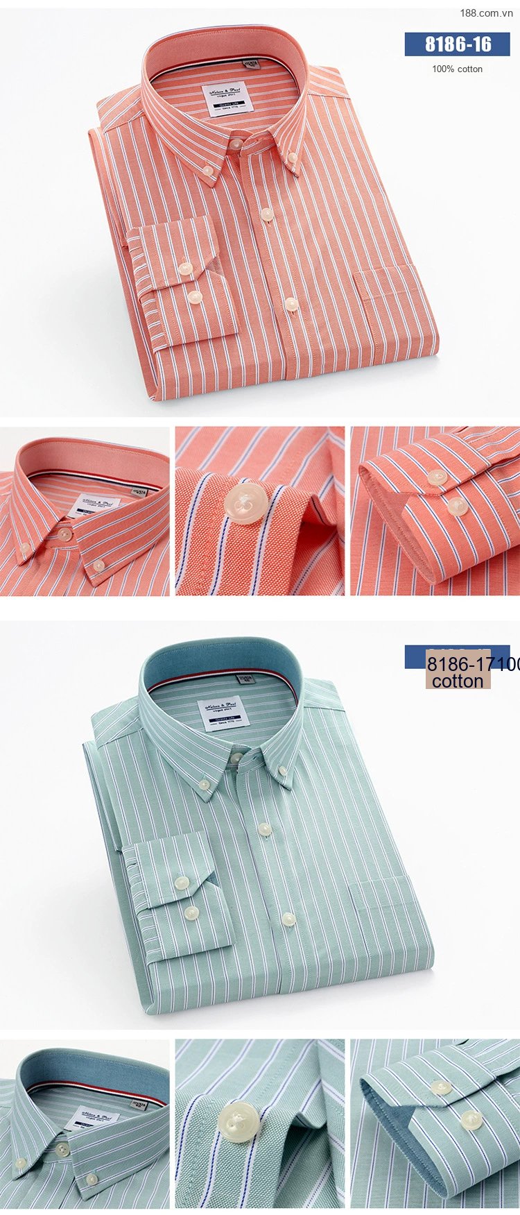 Áo Sơ Mi Nam Tay Dài Cotton Kẻ Sọc Thanh Lịch Phong Cách Công Sở Màu Trắng, Xanh, Đen, Đỏ... chi tiết 16