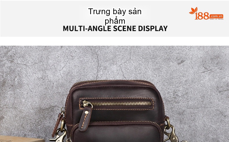 Túi Đeo Chéo Nam Da Bò Dáng Đứng Nhỏ Gọn Màu Nâu Đậm, Nâu Vàng chi tiết 13