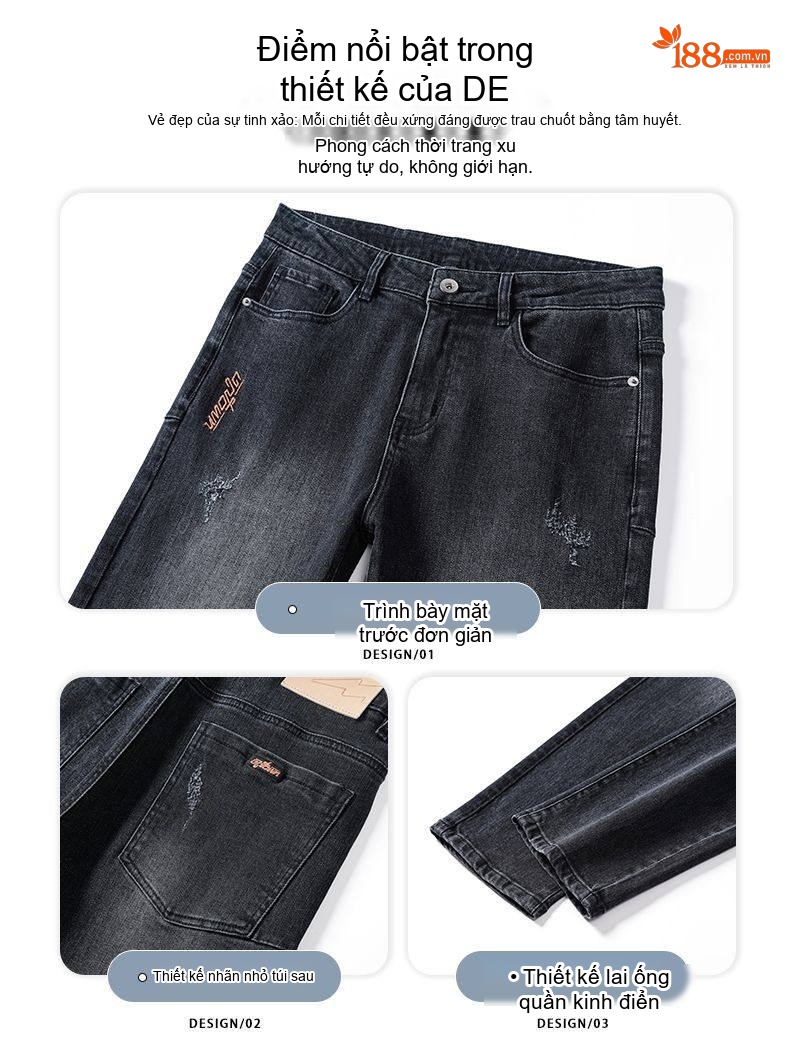 Quần Jean Nam Ống Đứng Cotton Co Giãn Nhẹ Phong Cách Casual Màu Xám Đen chi tiết 6