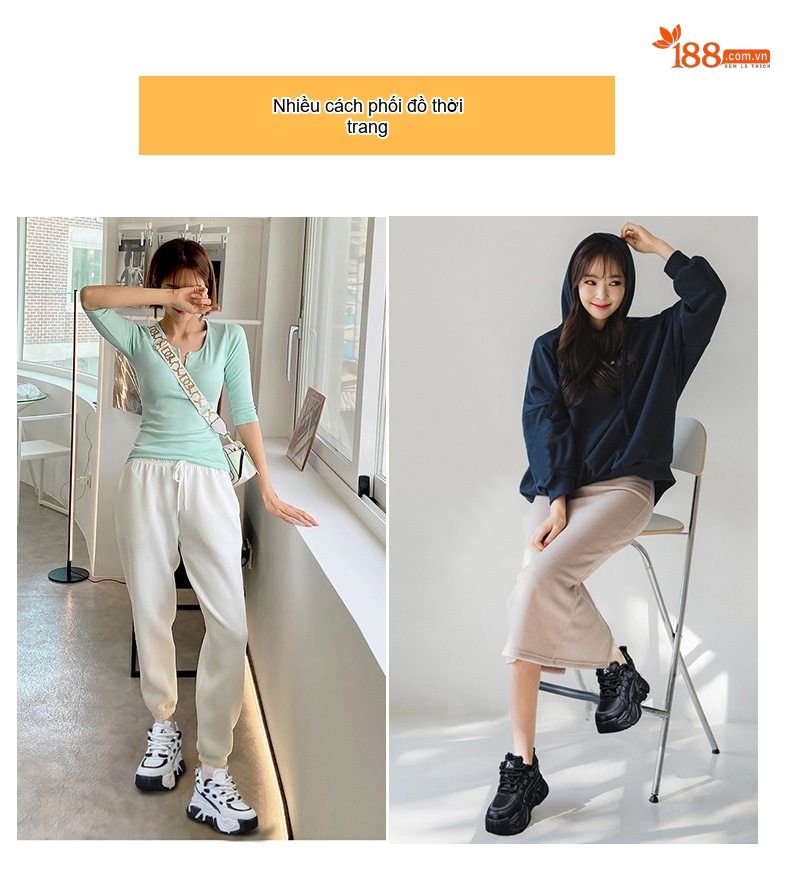 Giày Thể Thao Nữ Đế Xuồng Chiều Cao Đế Khoảng 5cm Phong Cách Ulzzang Màu Trắng, Đen, Kem... chi tiết 13