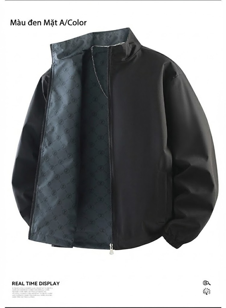 Áo Khoác Bomber Nam Hai Mặt Dáng Đứng Cổ Trụ Phong Cách Trẻ Trung Màu Be, Đen, Nâu chi tiết 15