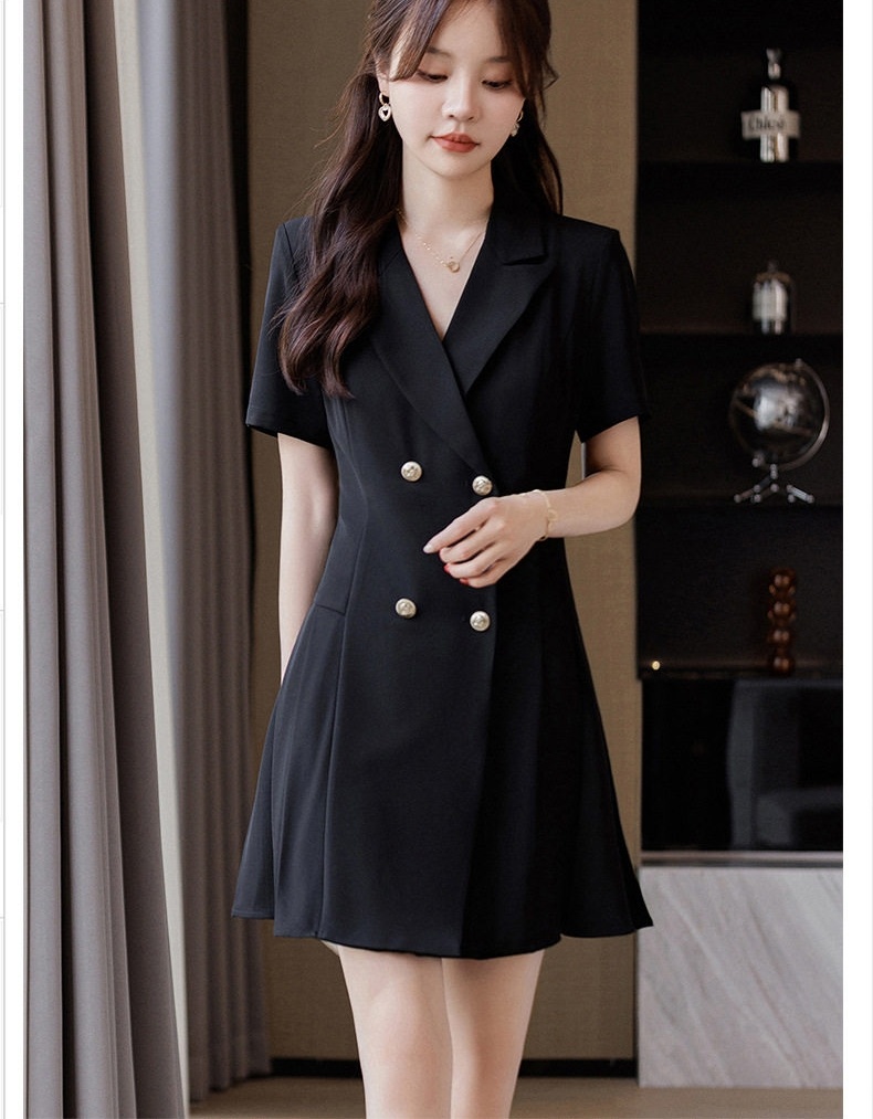 Váy Vest Công Sở Nữ Tay Ngắn dáng chữ A Thời Trang Màu Trắng, Đen, Xanh chi tiết 3