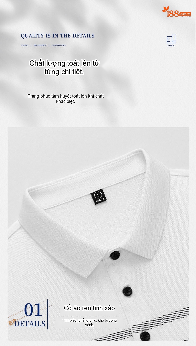 Áo Polo Nam Sợi Tơ Cotton Thời Trang Thanh Lịch Màu Trắng, Kem, Xanh, Đen chi tiết 5