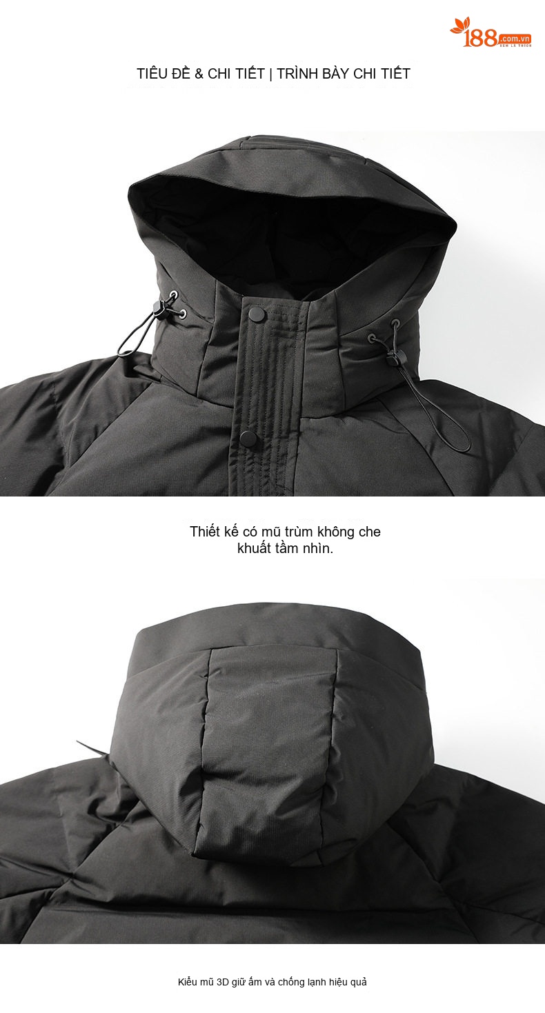 Áo Phao Nam/Nữ 90% Lông Nhung Áo Khoác Parka Dáng Rộng Có Mũ Trùm Đầu Màu Trắng Kem, Đen, Vàng, Nâu chi tiết 21