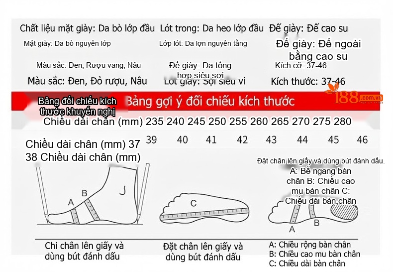 Giày Lười Nam Da Bò Chiều Cao Đế Khoảng 3cm Màu Đen, Nâu, Đỏ Rượu chi tiết 4