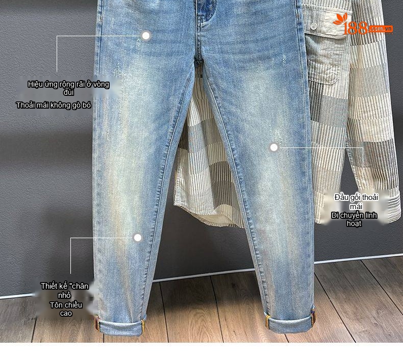 Quần Jean Dáng Suông Nam Cotton Màu Xanh Nhạt, Xám, Đen chi tiết 3