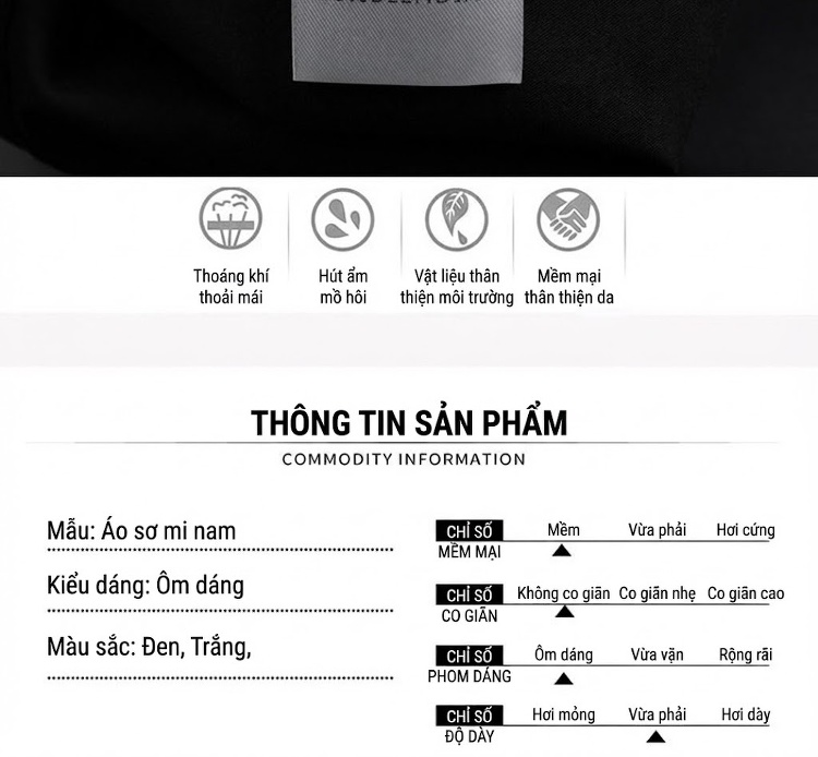 Áo Sơ Mi Nam Tay Dài Thêu Họa Tiết Cổ Điển Ôm Dáng Màu Đen, Trắng chi tiết 4
