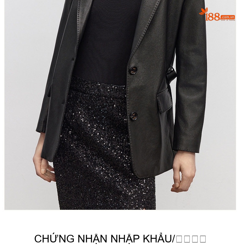 Áo Khoác Blazer Nữ Da Cừu Dáng Dài Trung Niên Thanh Lịch Màu Đen chi tiết 5