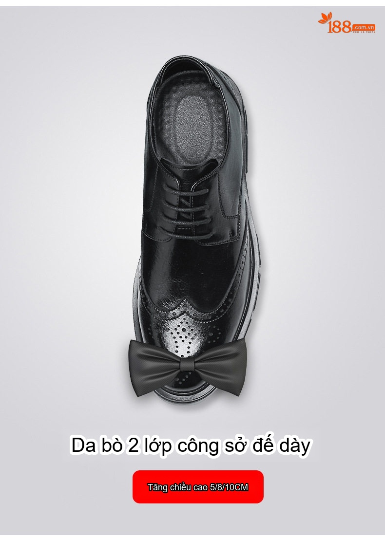 Giày Tây Buộc Dây Nam Da Bò Chiều Cao Đế 8cm Phong Cách Anh Quốc Màu Đen chi tiết 8