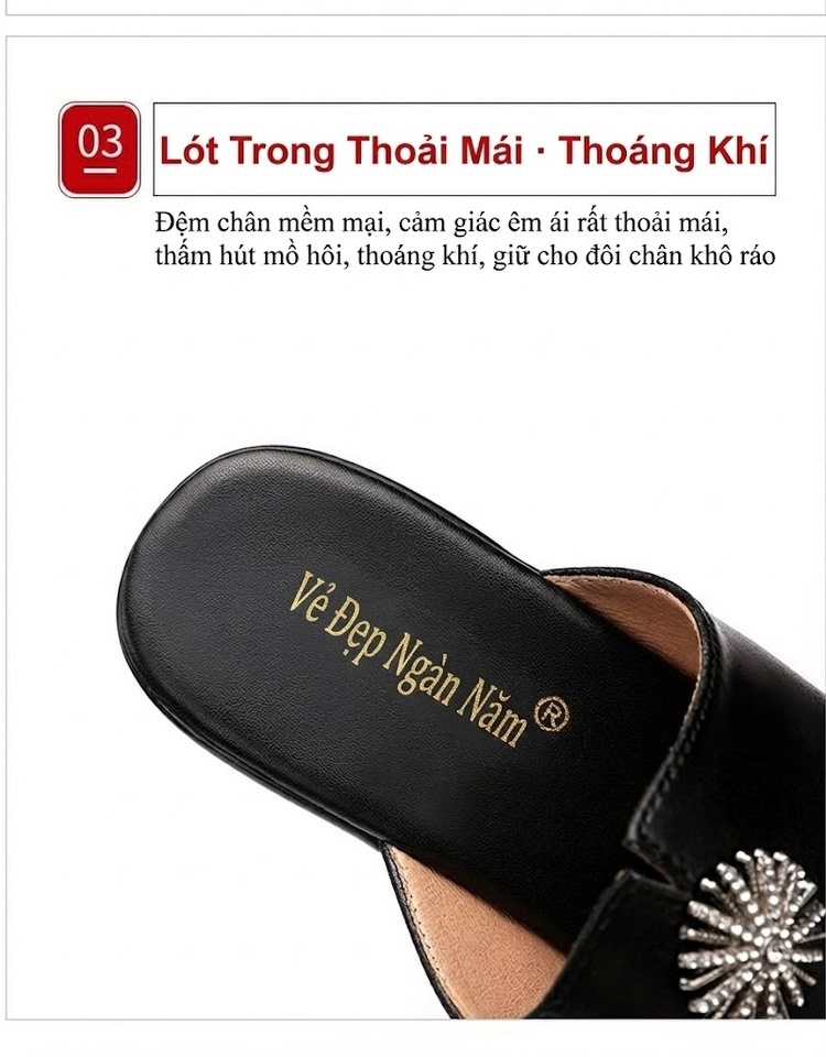 Dép Sục Nữ Hở Mũi Da Bò Đế Xuồng Quai Ngang Chiều Cao Đế 10cm Màu Đen, Trắng, Đỏ chi tiết 8