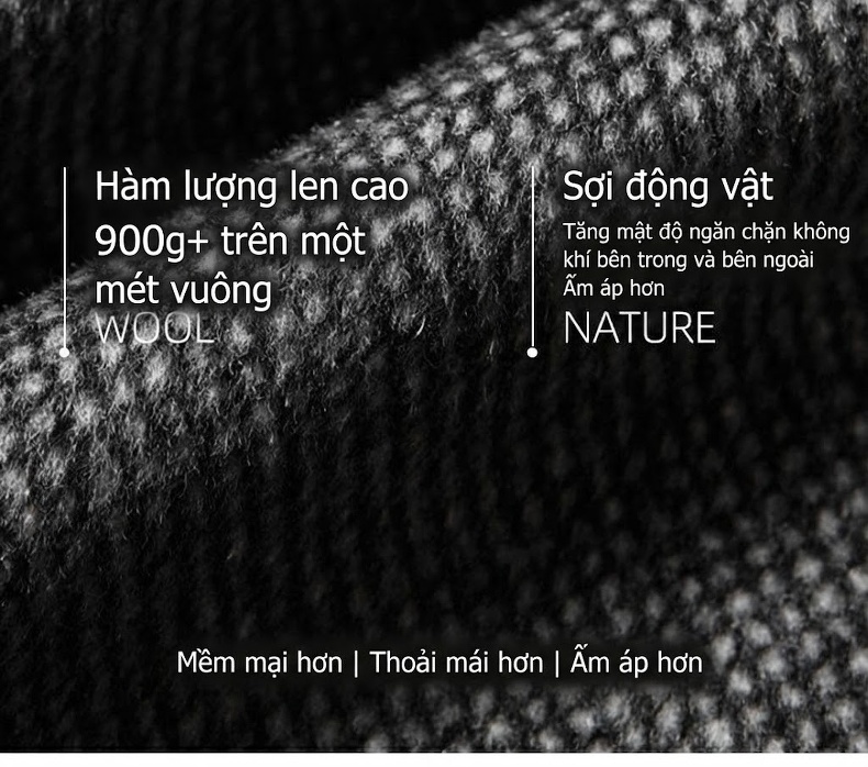 Áo Khoác Nam Lông Cừu Pha Nỉ Cổ Bẻ Lót Lông Vũ Áo Kiểu Công Sở Màu Xám chi tiết 2