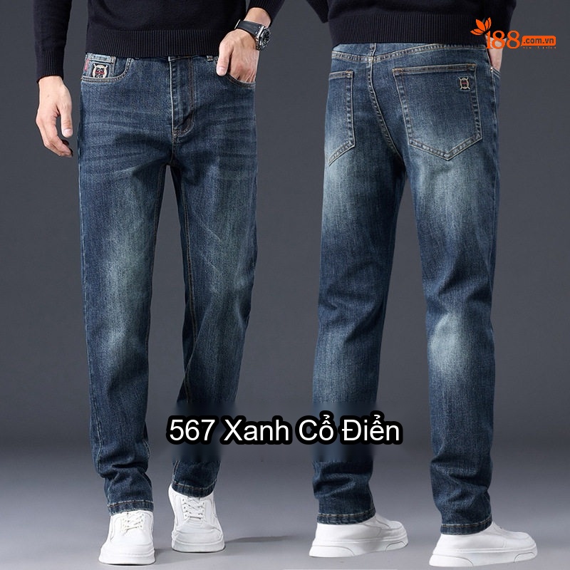 Quần Jean Nam Ống Đứng Dáng Ôm Co Giãn Nhẹ Phong Cách Thời Trang Màu Xanh Dương
