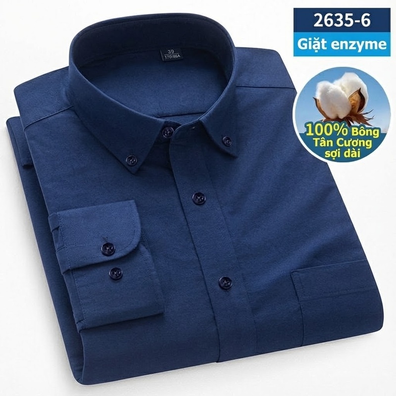 Áo Sơ Mi Nam Tay Dài Cotton Oxford Giặt Nước Kẻ Caro Mặc Đơn Giản Lót Trong Công Sở Màu Trắng, Xanh Dương, Xám, Hồng...