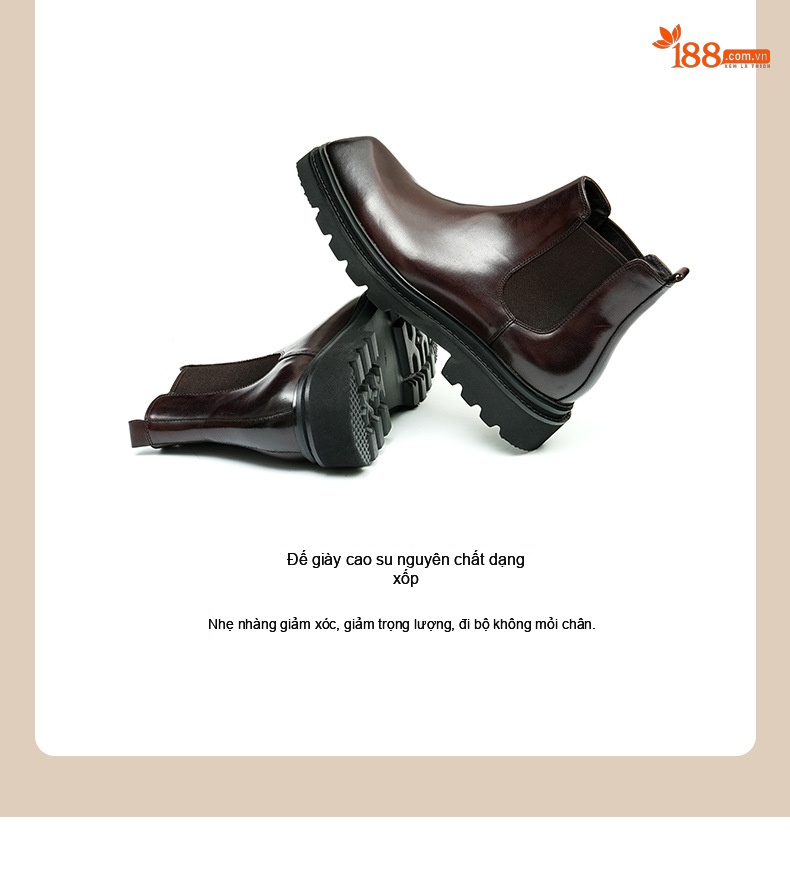 Boot Chelsea Nam Da Bò Cao Cổ Thủ Công Chiều Cao Đế Khoảng 5cm Màu Đen, Nâu Đỏ chi tiết 10