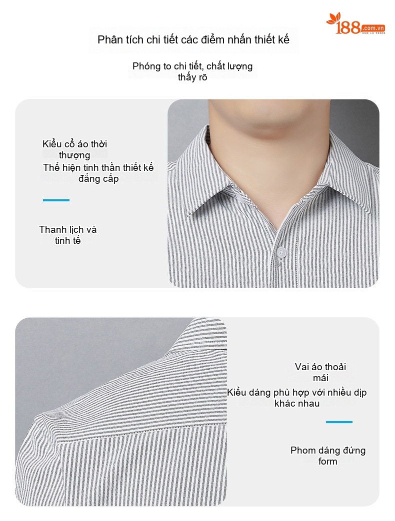 Áo Sơ Mi Dài Tay Nam Cotton Dáng Rộng Phong Cách Công Sở Màu Xanh Nhạt, Xám chi tiết 7