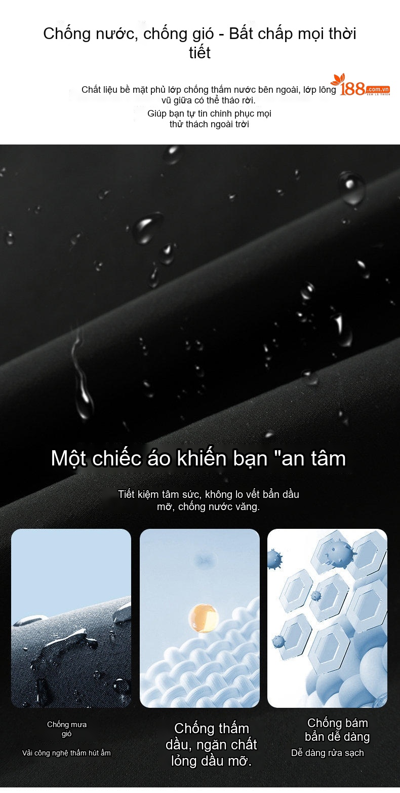 Áo khoác phao nam lông vũ 3 trong 1 có mũ trùm đầu chống gió giữ ấm chi tiết 6