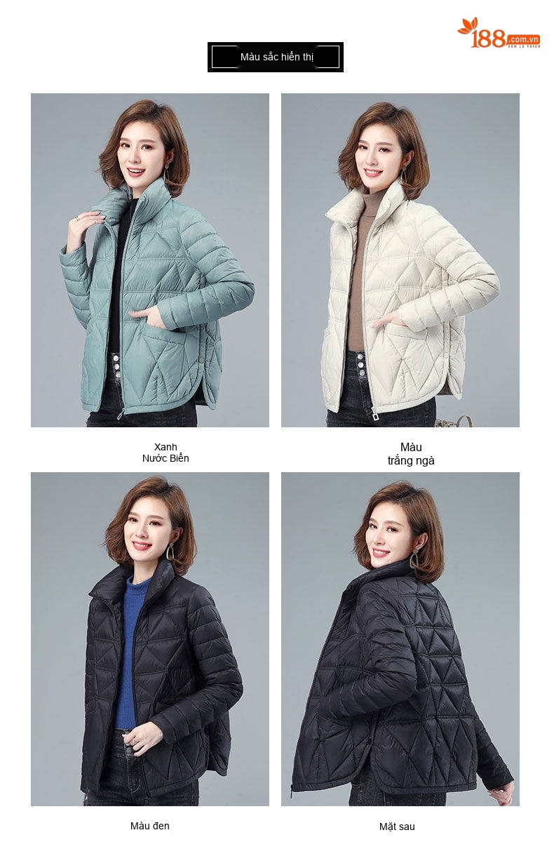 Áo Khoác Phao Nữ Cotton Dáng Ngắn Mỏng Nhẹ Phong Cách Hàn Quốc Màu Xanh, Trắng, Đen chi tiết 7