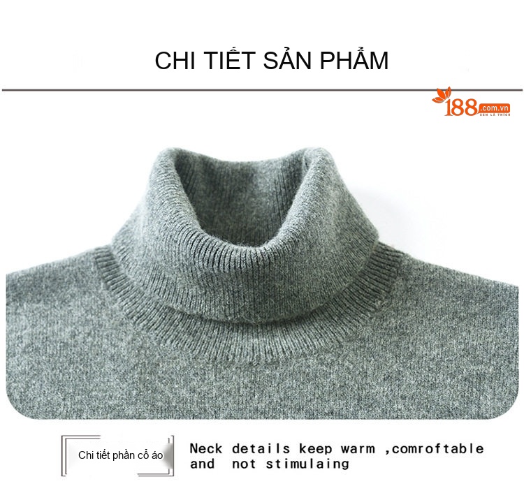 Áo Len Cổ Lọ Nam 100% Lông Cừu Dày Dặn Giữ Ấm Màu Be, Xám Đậm, Đen, Đỏ Rượu Vang chi tiết 13