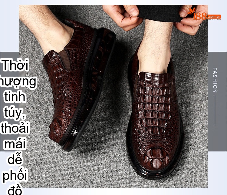 Giày Lười Nam Vân Cá Sấu Thời Trang Chiều Cao Đế Khoảng 4cm Màu Nâu chi tiết 10