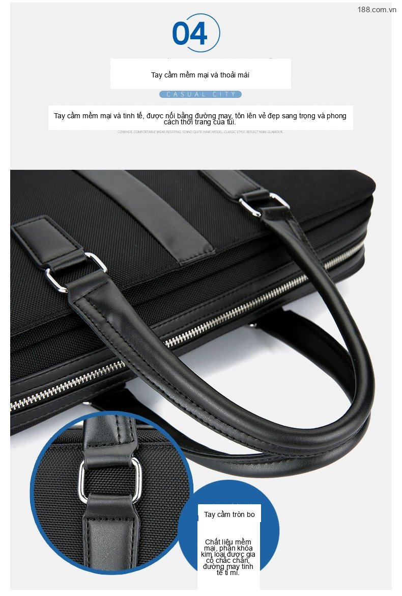 Túi Xách Tay Nam Vải Oxford Công Sở Đựng Laptop Chống Nước Màu Đen chi tiết 9