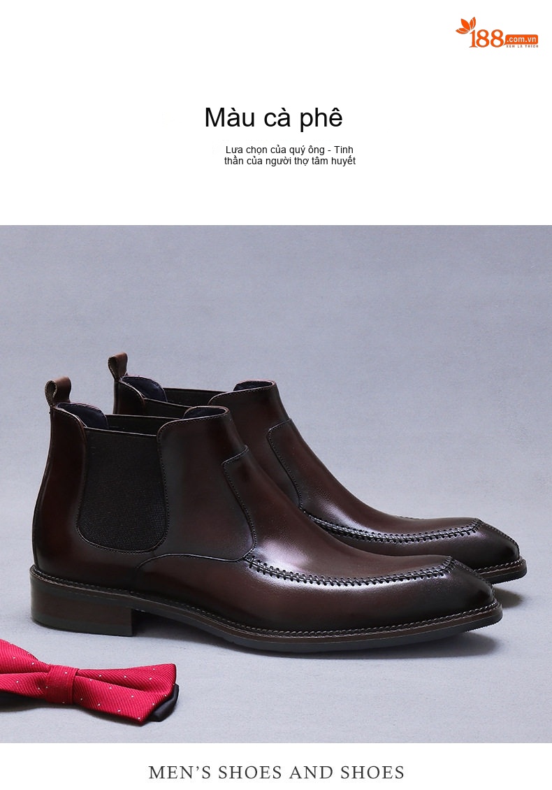 Giày Boot Chelsea Nam Da Bò Chiều Cao Đế Khoảng 3cm Màu Đen, Nâu chi tiết 4