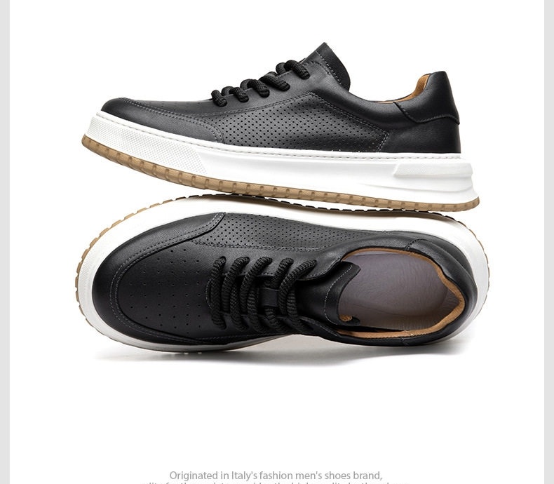 Giày Sneaker Nam Da Thật Thoáng Khí Chiều Cao Đế Khoảng 3.5cm Màu Trắng, Đen, Nâu chi tiết 16