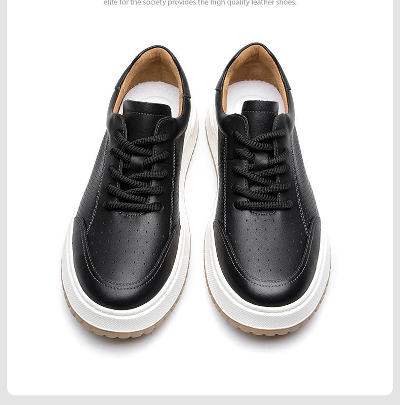Giày Sneaker Nam Da Thật Thoáng Khí Chiều Cao Đế Khoảng 3.5cm Màu Trắng, Đen, Nâu chi tiết 17