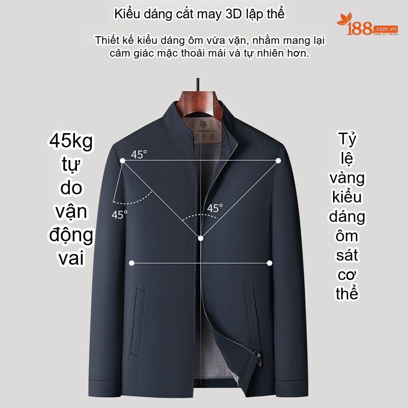 Áo Khoác Nam Cổ Trụ Mỏng Nhẹ Kiểu Dáng Ngắn Màu Xanh Navy