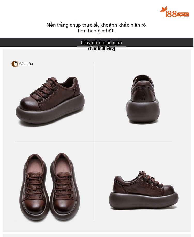 Giày Oxford Nữ Da Bò Đế Dày Chiều Cao Đế Khoảng 5cm Màu Đen, Nâu chi tiết 16