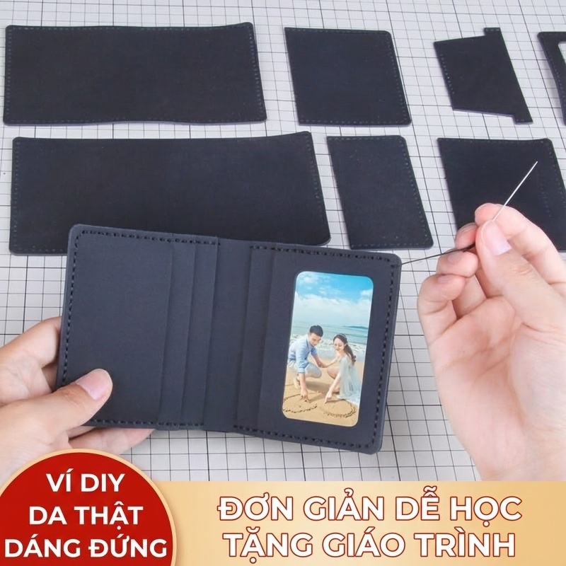 Ví Ngắn Nam Da Bò Đứng Đựng Bằng Lái Xe Đa Năng Phong Cách Retro Màu Nâu, Đen chi tiết 21