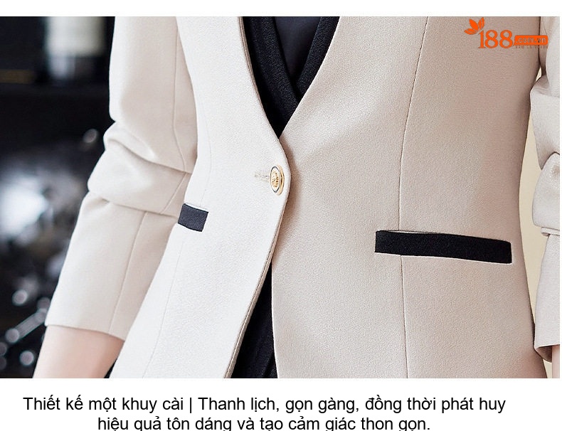 Áo Vest Bộ Chân Váy Công Sở Nữ Dáng Ôm Không Cổ Thiết Kế Giả Hai Lớp Màu Be, Đen chi tiết 22