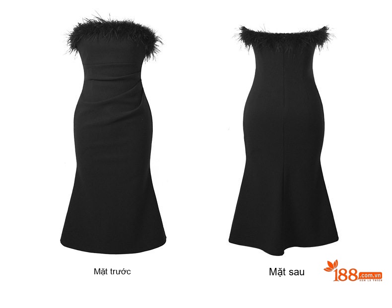 Váy Dạ Hội Nữ Hở Vai Đính Lông Ôm Body Màu Đen, Trắng chi tiết 6