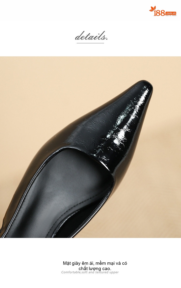 Giày Búp Bê Nữ Mũi Nhọn Quai Hậu Da Bóng Chiều Cao Đế Khoảng 2cm Màu Đen, Đỏ, Trắng chi tiết 5