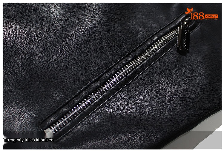 Áo Khoác Da PU Nam Dáng Ôm Cổ Trụ Khóa Zip Phong Cách Motor Màu Đen, Xanh Navy chi tiết 16