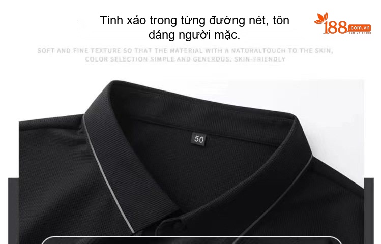 Áo Polo Nam Cộc Tay Ice Silk Không Nhăn Thoáng Khí Màu Đen, Xám, Xanh Navy chi tiết 7