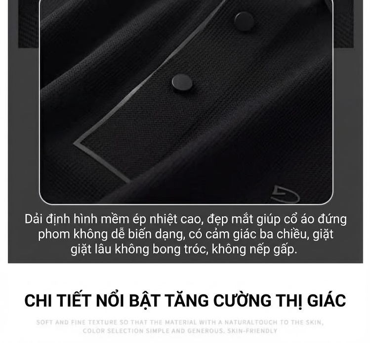 Áo Polo Nam Cộc Tay Ice Silk Không Nhăn Thoáng Khí Màu Đen, Xám, Xanh Navy chi tiết 8