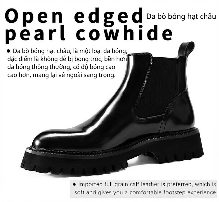Boot Chelsea Nam Da Bóng Đế Dày Chiều Cao Đế Khoảng 5cm Màu Đen chi tiết 12