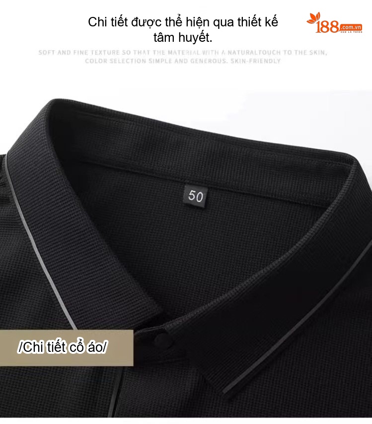 Áo Polo Nam Cộc Tay Ice Silk Không Nhăn Thoáng Khí Màu Đen, Xám, Xanh Navy chi tiết 19