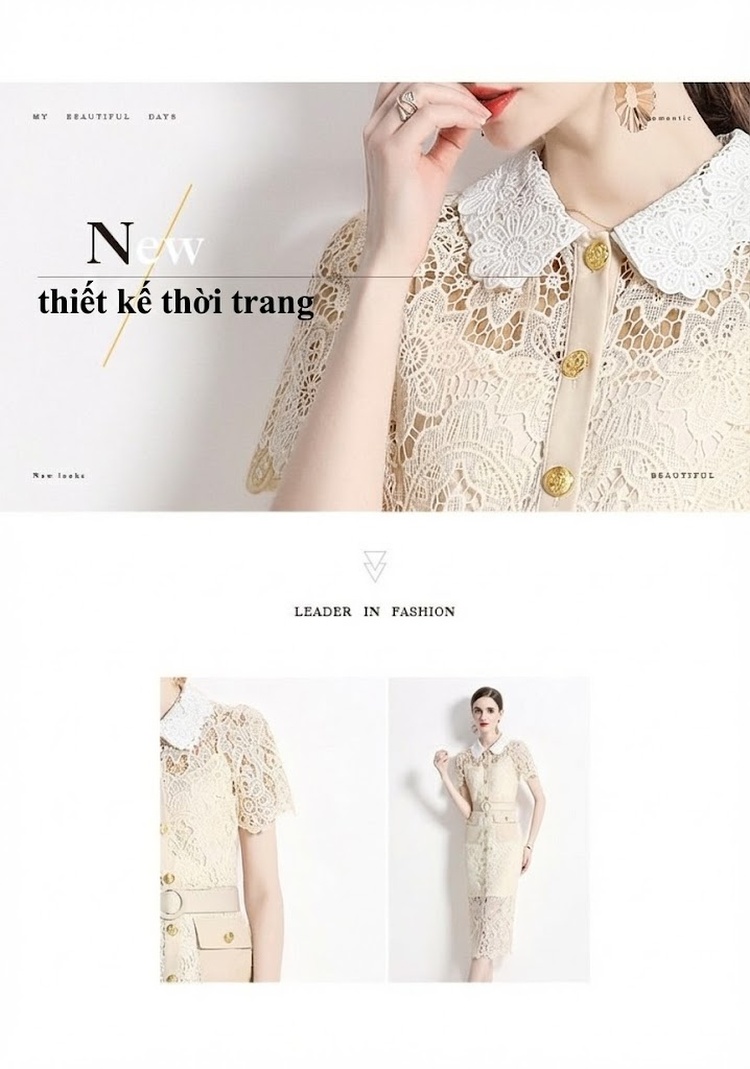 Váy Ôm Body Nữ Cổ Búp Bê Ren Sữa Dáng Dài chi tiết 3