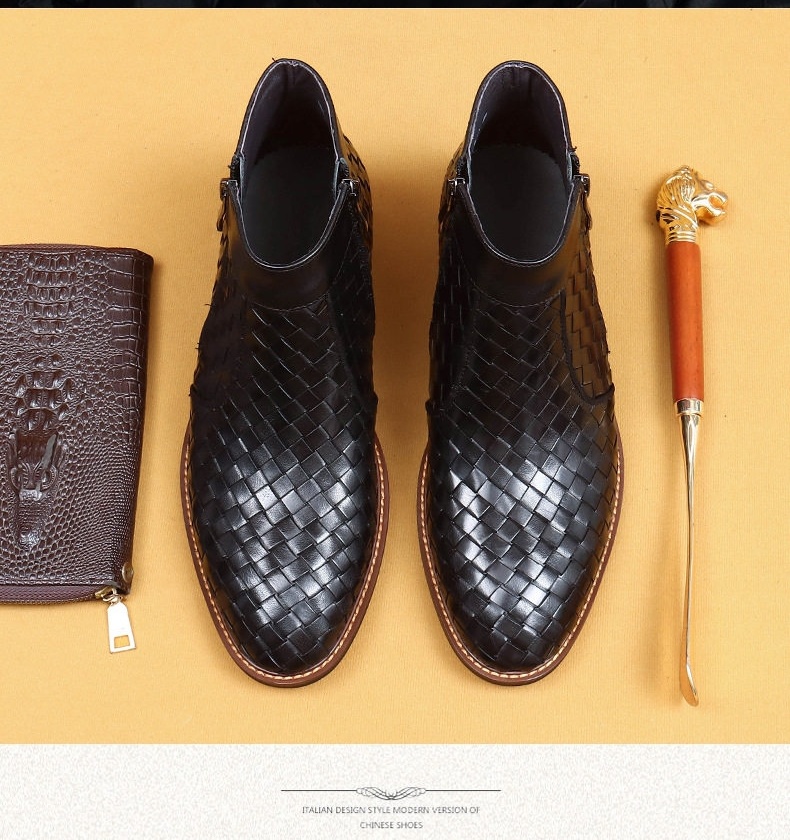 Chelsea Boots Nam Thủ Công Đan Mềm Mại Thoáng Khí Mũi Nhọn Chiều Cao Đế Khoảng 3cm Màu Đen, Nâu chi tiết 3