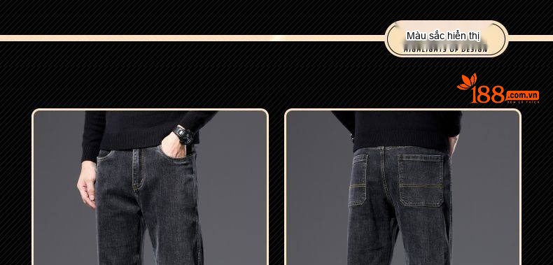 Quần Jean Nam Ống Đứng Dáng Rộng Co Giãn Nhẹ Phong Cách Châu Âu Màu Xanh Dương, Đen chi tiết 3