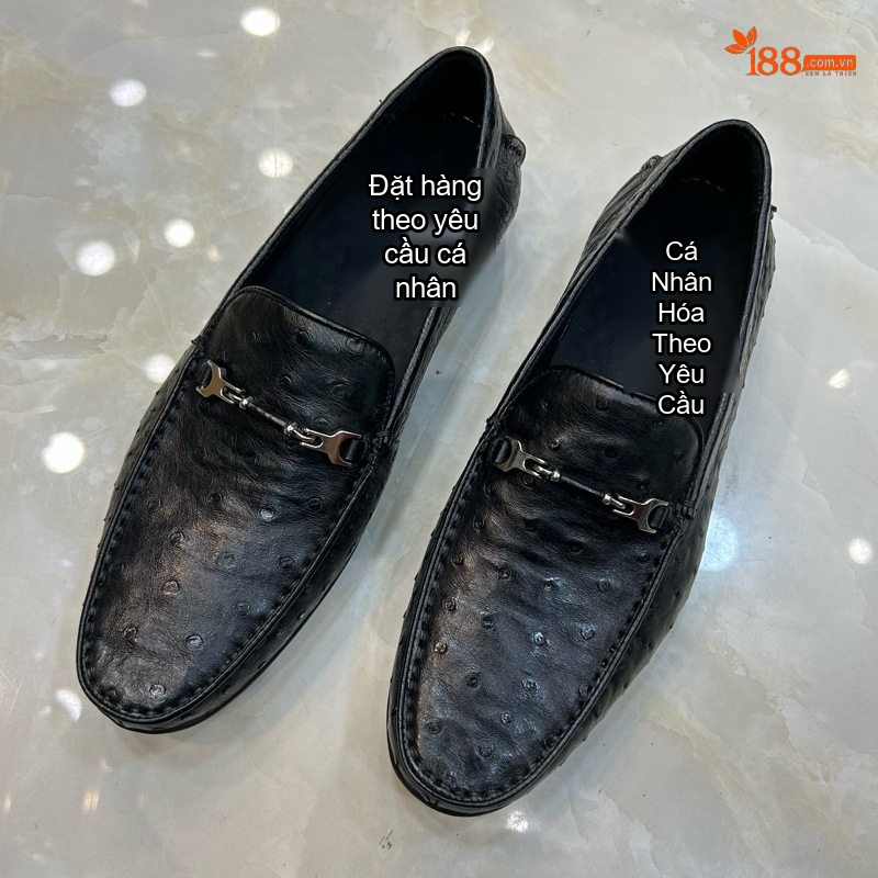 Giày Lười Nam Da Đà Điểu Chiều Cao Đế Khoảng 2cm Màu Đen chi tiết 4