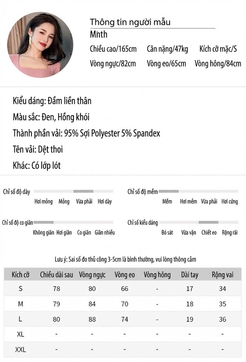 Váy Đầm Nữ Cổ chữ Vuông Tay Ngắn Dáng Chữ A Phong Cách Học Đường Màu Đen, Hồng chi tiết 2