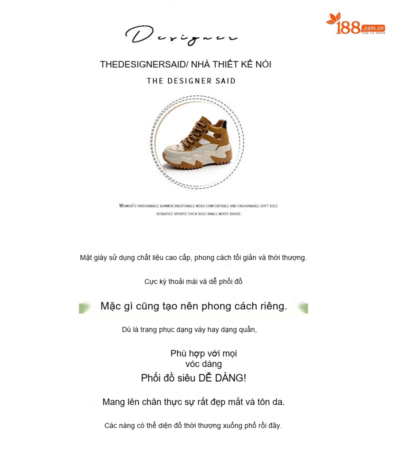 Giày Sneaker Nữ Da Thật Lưới Thoáng Khí Chiều Cao Đế Khoảng 5cm Màu Trắng, Đen, Nâu, Đỏ... chi tiết 10