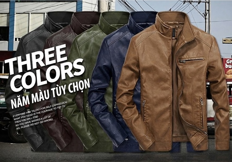 Áo Khoác Da PU Nam Cổ Trụ Dáng Ôm Khóa Kéo Phong Cách Business Casual Màu Nâu, Xanh Navy, Đen, Xanh Rêu... chi tiết 3