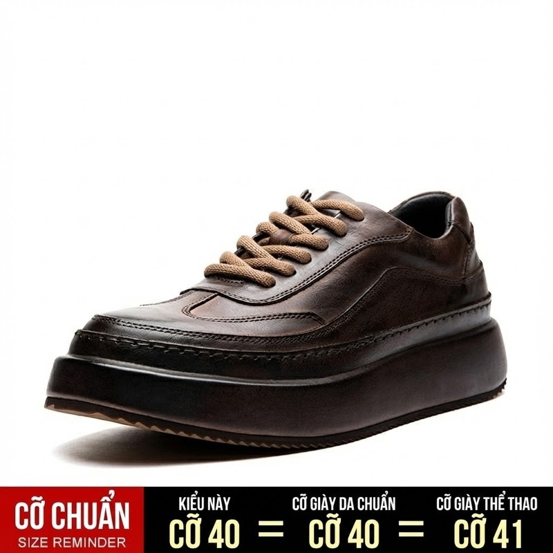 Giày Tây Buộc Dây Nam Da Bò Đế Dày Chiều Cao Đế Khoảng 4cm Màu Nâu, Đen