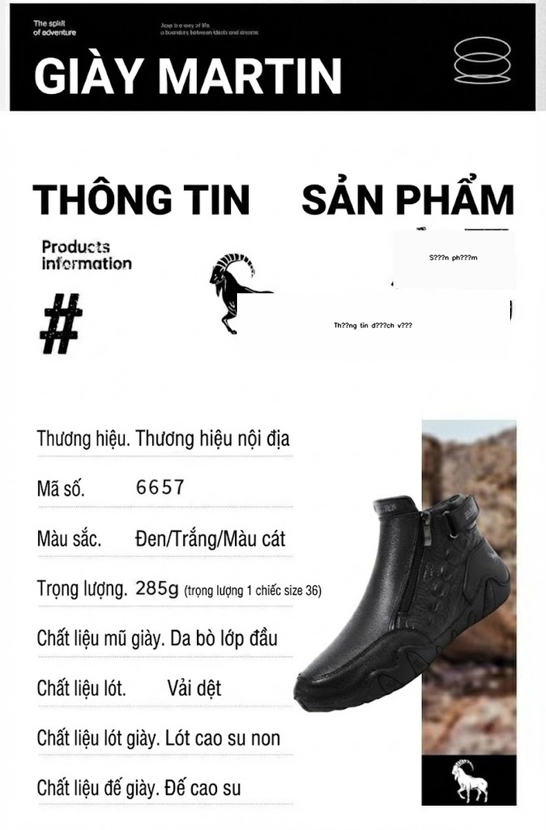 Giày Martin Cao Cổ Da Thật Khóa Kéo Đế Cao 3cm chi tiết 2