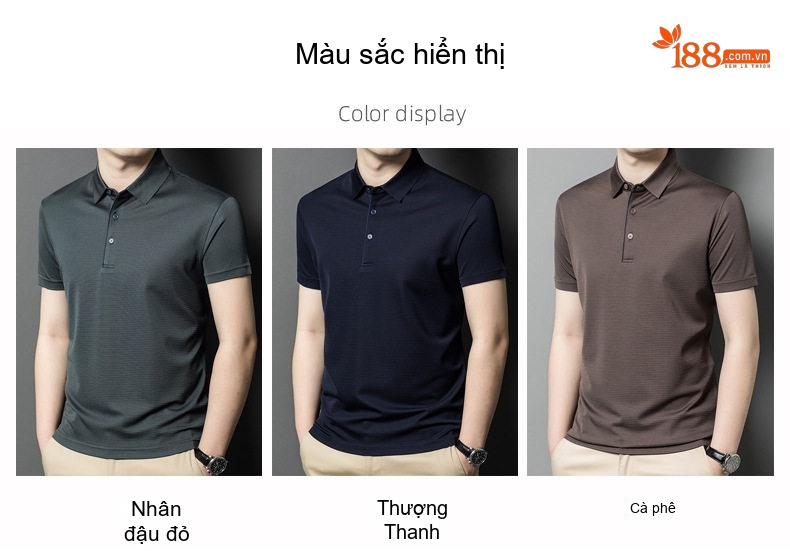 Áo Polo Nam Tay Ngắn 100% Sợi Tằm Dâu Hai Mặt Mỏng Mát Màu Đen, Xanh Navy, Nâu chi tiết 3